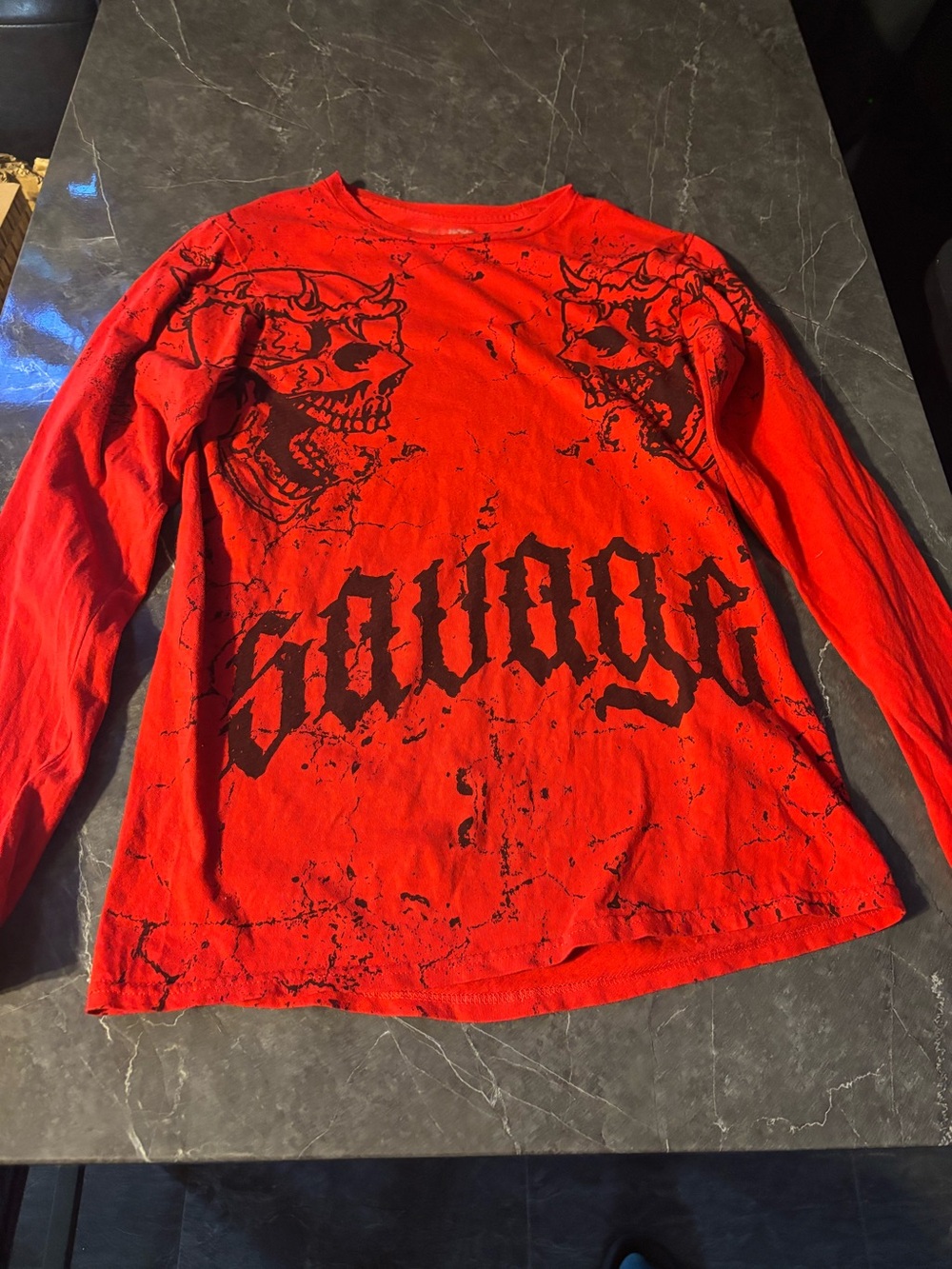 Fashion Nova Red Long-Sleeve 'Savage' Graphic Tee